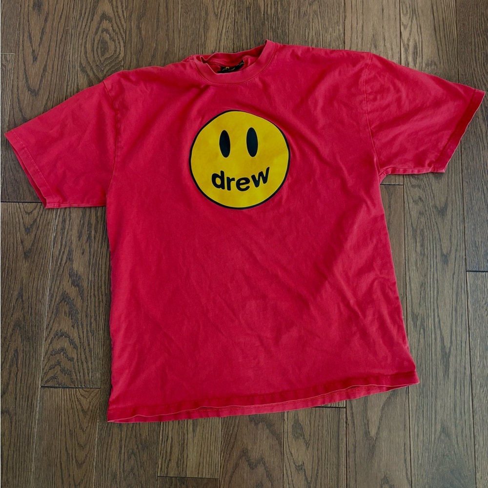Drew house Red Tee with Yellow Smiley